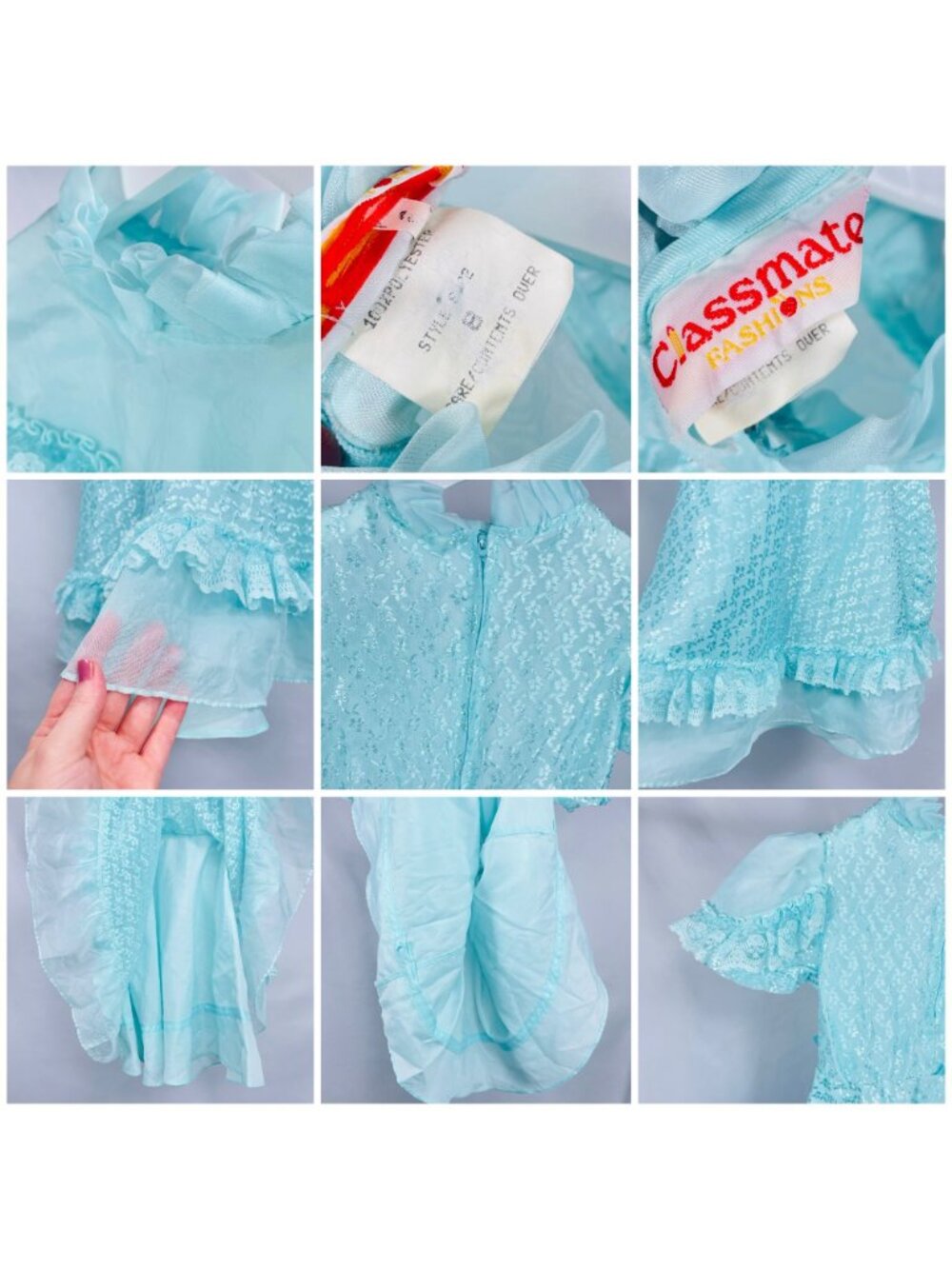 Vintage Classmates 1980s 80s Girls Mint Blue Lace Ruffle Pageant Twirl Dress 8 - Picture 2 of 16